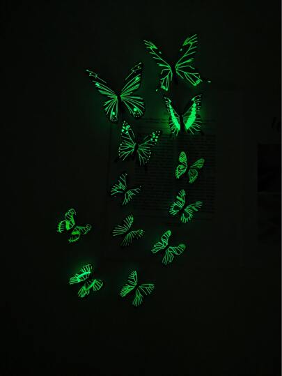 12 piezas Pegatinas de mariposa 3D, arte de pared de mariposa que brilla en la oscuridad, para decoración del hogar, pegatinas, vinilos decorativos para el hogar, artículos de decoración de primavera para refrescar tu hogar, pegatinas de decoración de ramas, regalos de cumpleaños y graduación