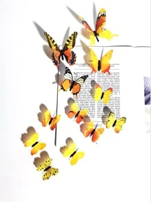 12入組輝光蝴蝶貼紙 - 黃色 - 查看 1