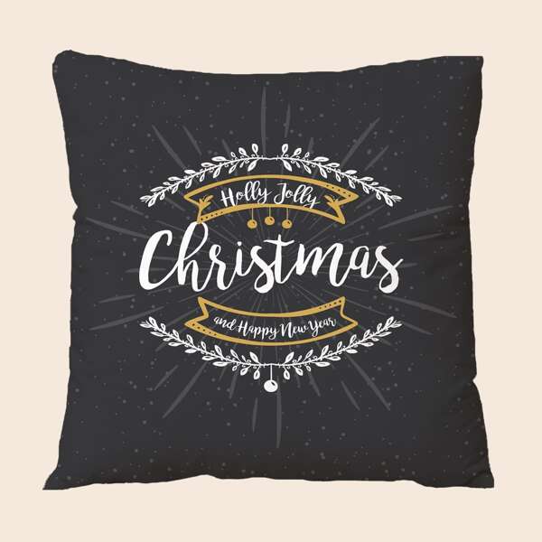 

Christmas Slogan Graphic Cushion Cover Without Filler, Multicolor