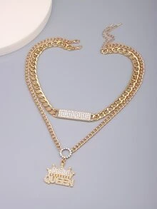 2pcs Rhinestone Decor Chain Necklace - Yellow Gold - View 2
