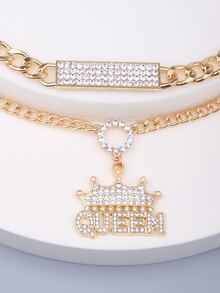 2pcs Rhinestone Decor Chain Necklace - Yellow Gold - View 4