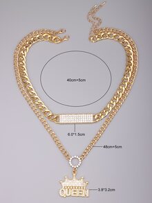 2pcs Rhinestone Decor Chain Necklace - Yellow Gold - View 5