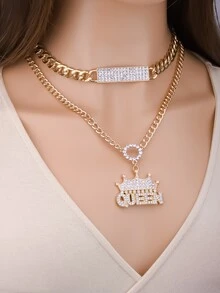 2pcs Rhinestone Decor Chain Necklace - Yellow Gold - View 6