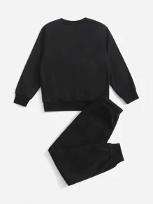 SHEIN Boys Skeleton Print Pullover & Joggers - Black - View 2