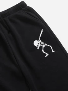 SHEIN Boys Skeleton Print Pullover & Joggers - Black - View 3