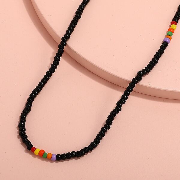 

1pc Beaded Necklace, Black