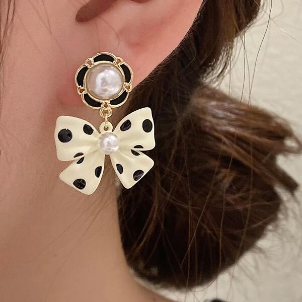 

Bow Drop Earrings, Beige