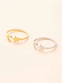 2 piezas Anillo de acero inoxidable con diseño de estrella - Multicolor - Ver 1