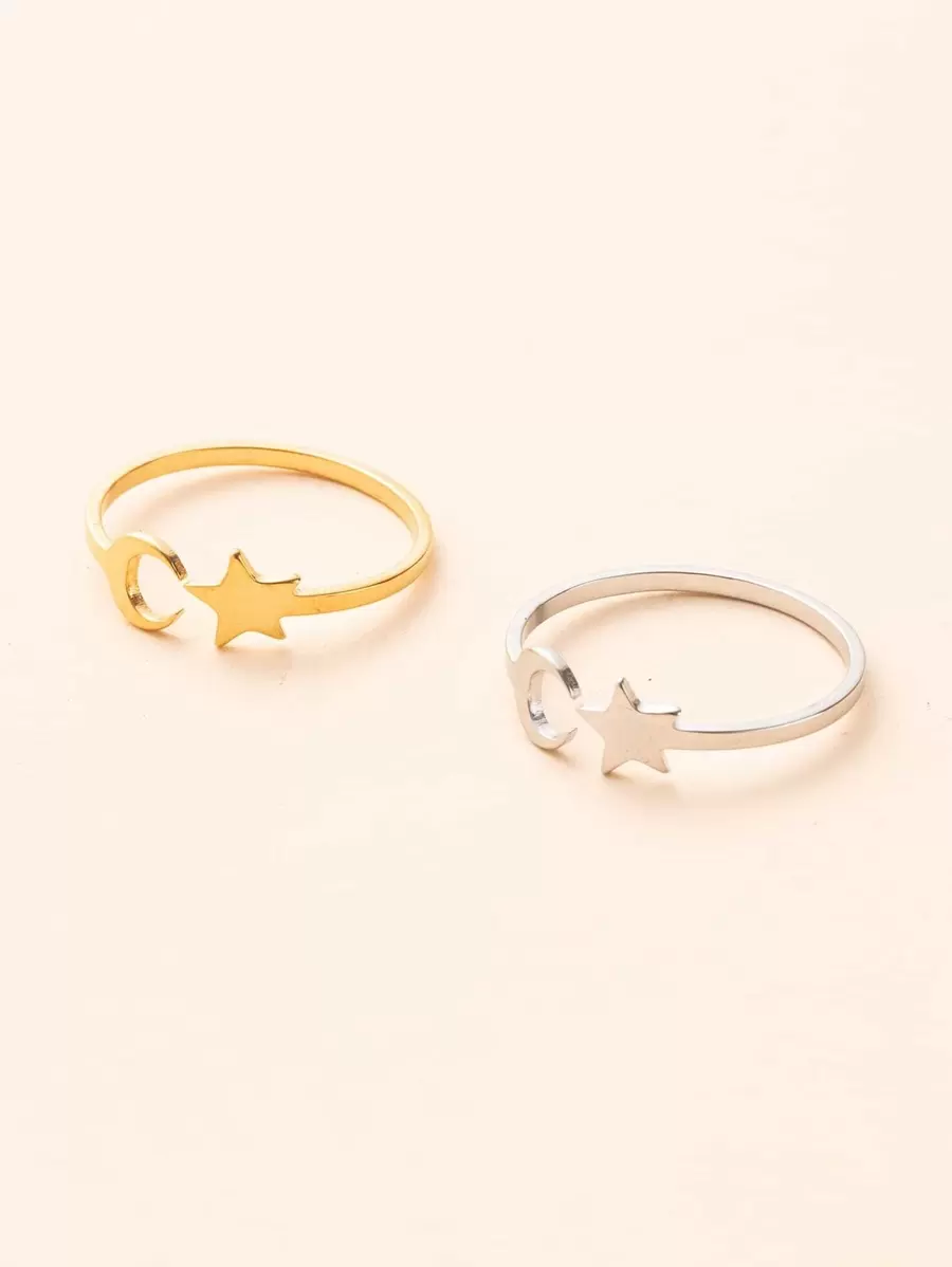 2 piezas Anillo de acero inoxidable con diseño de estrella - Multicolor - Ver 1