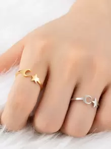 2 piezas Anillo de acero inoxidable con diseño de estrella - Multicolor - Ver 2