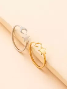 2 piezas Anillo de acero inoxidable con diseño de estrella - Multicolor - Ver 3