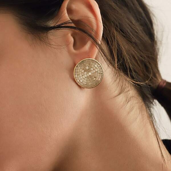 

Bead Decor Round Earrings, Multicolor