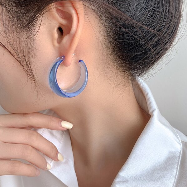 

Simple Cuff Hoop Earrings, Blue
