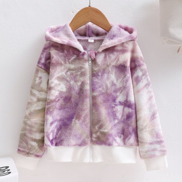 

Toddler Girls Tie Dye Zip Up Hooded Teddy Jacket, Multicolor