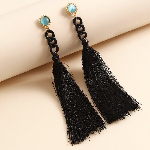 

Tassel Drop Earrings, Black