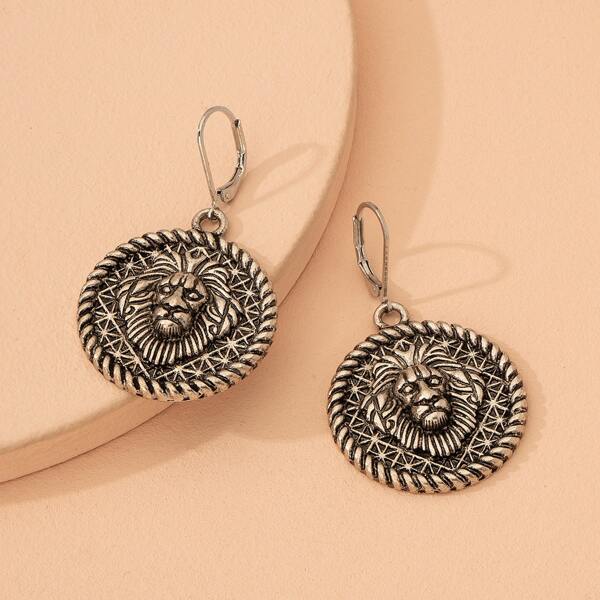 

Animal Head Charm Earrings, Antique silver