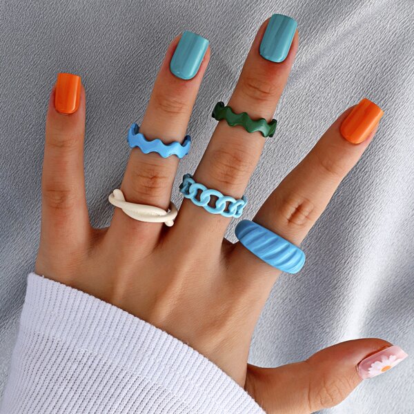 

5pcs Minimalist Ring, Multicolor