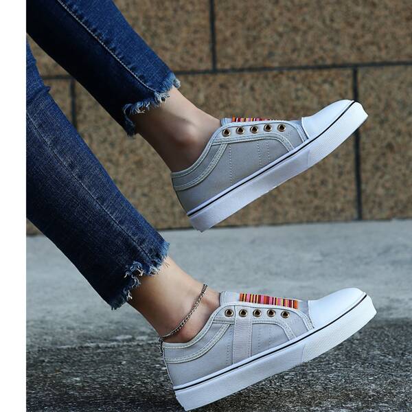 

Striped Slip On Canvas Shoes, Light grey