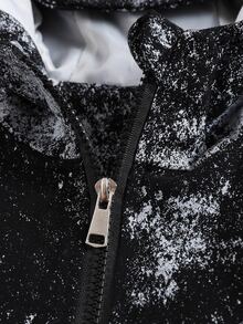 Niñas con estampado de tinte de salpicadura Capucha & Pantalones - Negro - Ver 3