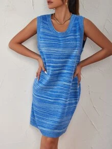 SHEIN Unity Space Dye Sleeveless Sweater Dress Without Belt - Blue - View 6