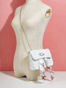 Mini Skinny Scarf Chain Crossbody Bag - White - View 2