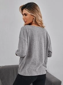 SHEIN Top con botón delantero cruzado unicolor - Gris - Ver 2