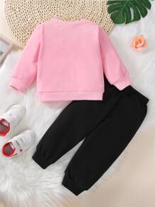 Baby Girl Heart Print Sweatshirt & Sweatpants - Multicolor - View 2