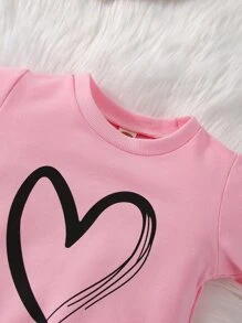 Baby Girl Heart Print Sweatshirt & Sweatpants - Multicolor - View 7