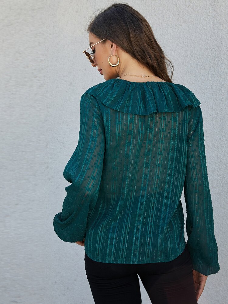 Blusa ribete con fruncido de lunares - Verde Oscuro - Añade 2