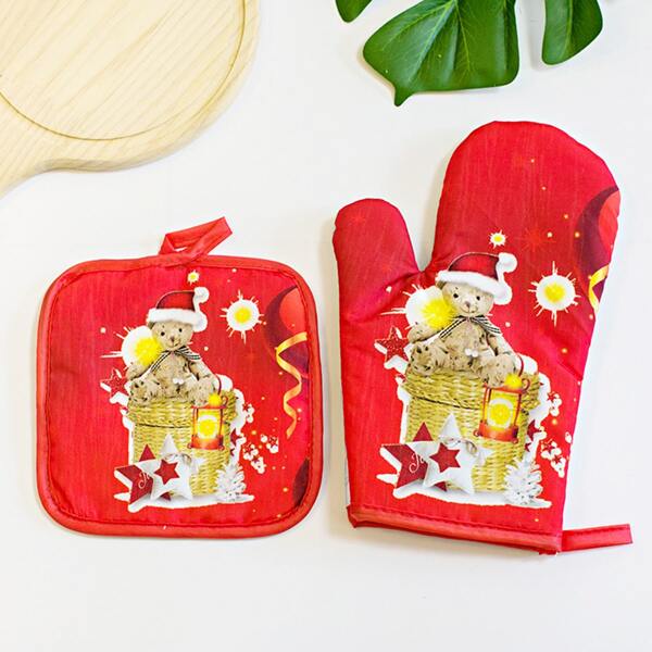 

2pcs Christmas Print Kitchen Linen Set, Multicolor
