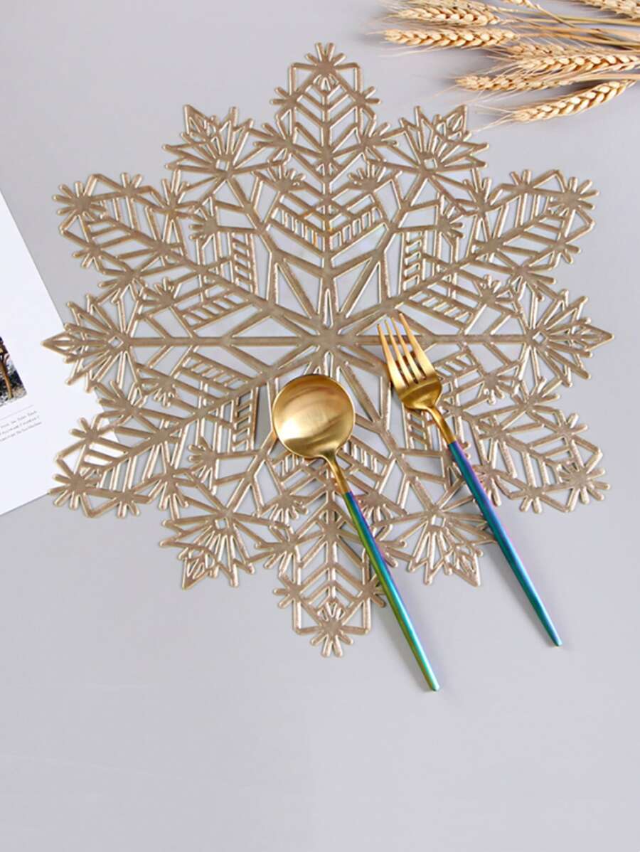 1 件聖誕鏤空金箔雪花餐墊杯墊 - 金色 - 查看 1