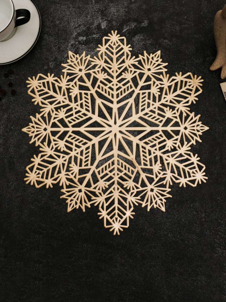 1 件聖誕鏤空金箔雪花餐墊杯墊 - 金色 - 查看 7