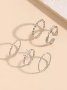 5pcs Butterfly Decor Ring - Silver - View 1