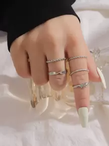 5pcs Butterfly Decor Ring - Silver - View 2