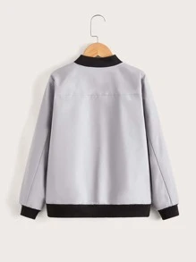 SHEIN Boys Contrast Trim Slant Pockets Bomber Jacket - Light Grey - View 2