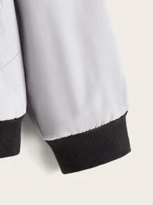 SHEIN Boys Contrast Trim Slant Pockets Bomber Jacket - Light Grey - View 3