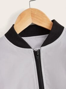 SHEIN Boys Contrast Trim Slant Pockets Bomber Jacket - Light Grey - View 4