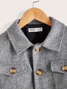 SHEIN Boys Flap Pocket Drop Shoulder Overcoat - Grey - View 3