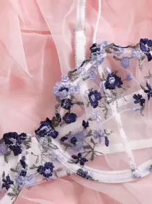 Conjunto De Lencería Con Braguitas Y Sujetador Con Aros De Malla Con Bordado Floral - Multicolor - Ver 4