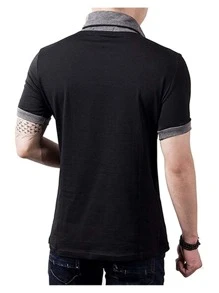 Men Colorblock V Neck Short Sleeve Tee - Black - View 2