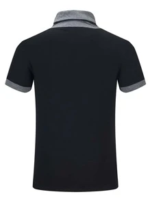 Men Colorblock V Neck Short Sleeve Tee - Black - View 3