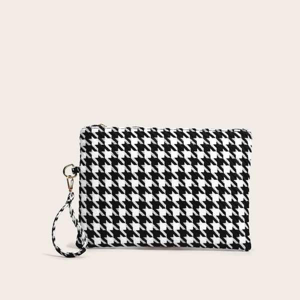 

Houndstooth Pattern Square Bag, Black and white