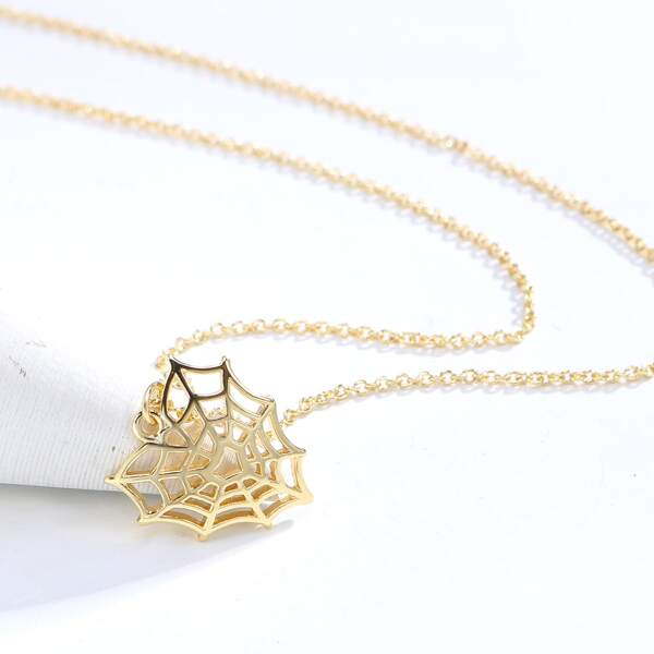 

18K Gold Plated Spider Web Charm Necklace