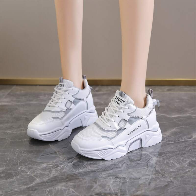 

Lace-up Front Mesh Panel Chunky Sneakers, Grey