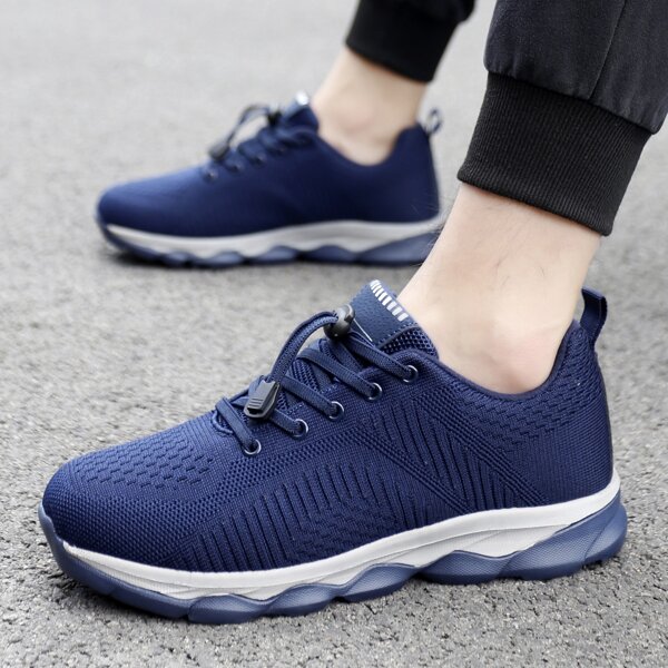 

Men Knit Drawstring Design Running Shoes, Blue