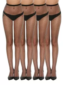 4pairs Simple Fishnet Tights - Black - View 1