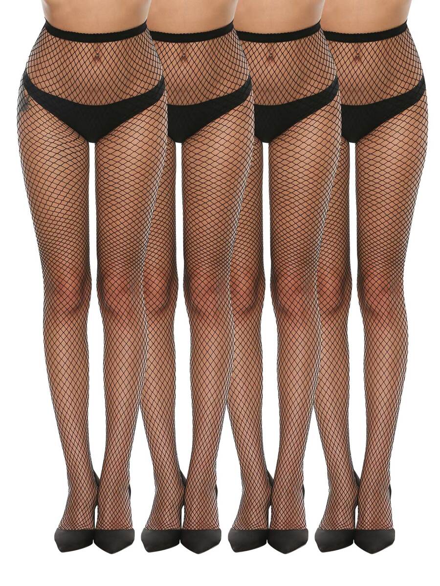 4pairs Simple Fishnet Tights - Black - View 1