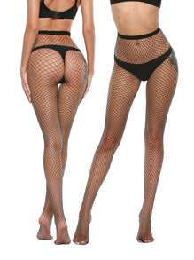 4pairs Simple Fishnet Tights - Black - View 2