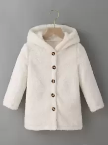 SHEIN Young Girl Long Sleeve Hooded Double-Faced Fleece Solid Color Jacket, Warm And Fashionable Casual Outerwear For Fall/Winter - White - View 1