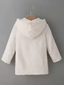 SHEIN Young Girl Long Sleeve Hooded Double-Faced Fleece Solid Color Jacket, Warm And Fashionable Casual Outerwear For Fall/Winter - White - View 2
